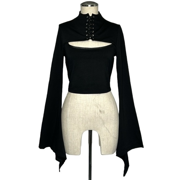 Killstar Tops - Killstar Lace Up Bell Sleeve Top Size S